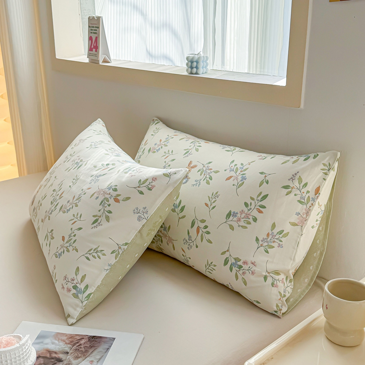 91家纺网 家纺一手货源 找家纺 小蓝孩家纺 2026新款12868全棉单人信封枕套(联系商家可打折，尺寸可定制) 风铃小兔