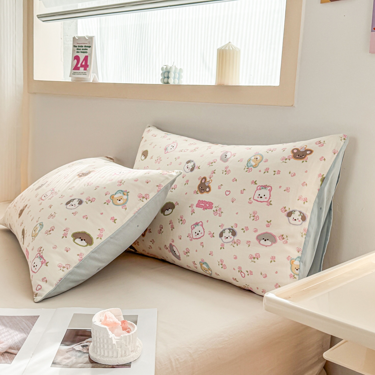 91家纺网 家纺一手货源 找家纺 小蓝孩家纺 2026新款12868全棉单人信封枕套(联系商家可打折，尺寸可定制) 萌宠伙伴