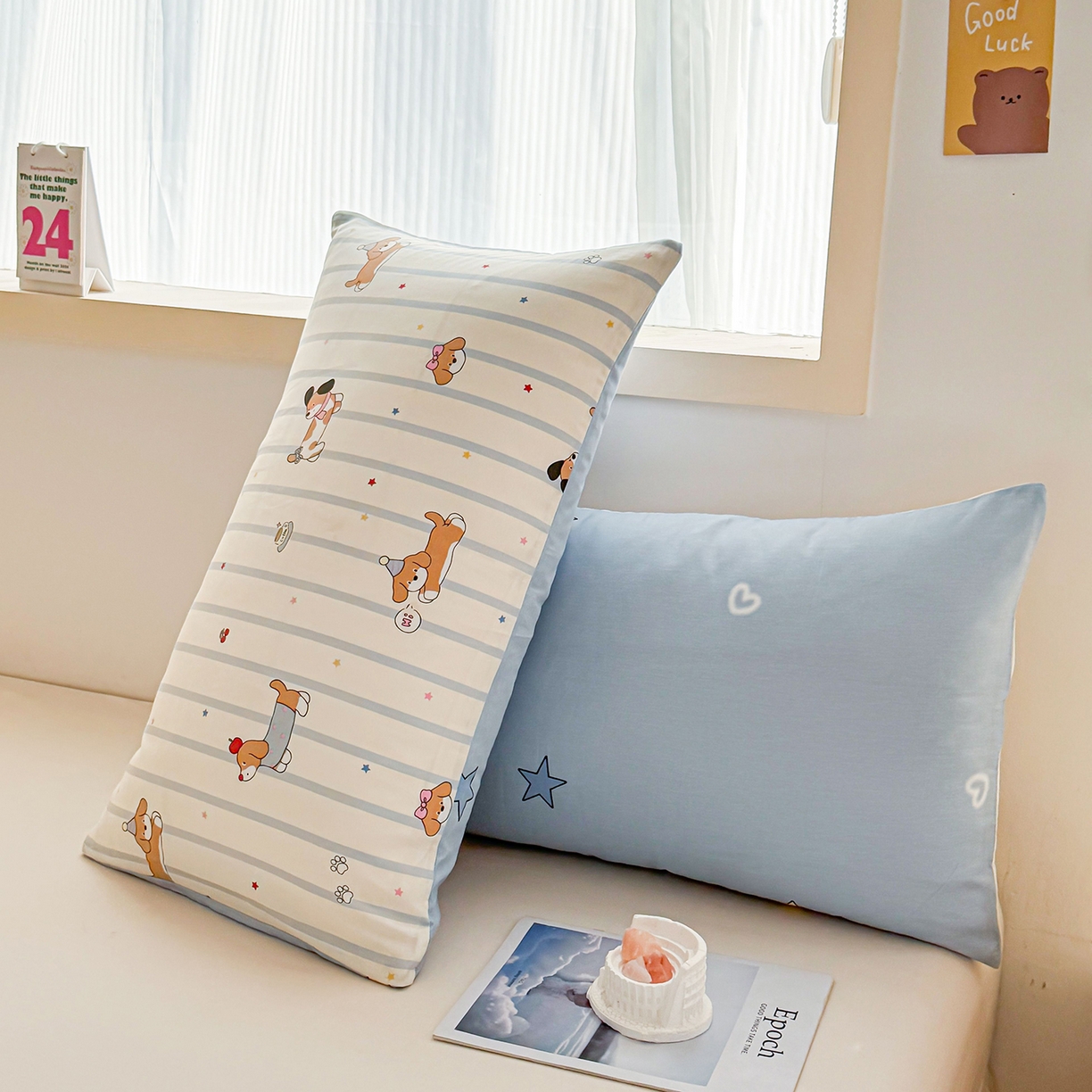 91家纺网 家纺一手货源 找家纺 小蓝孩家纺 2026新款12868全棉单人信封枕套(联系商家可打折，尺寸可定制) 糖纸童年