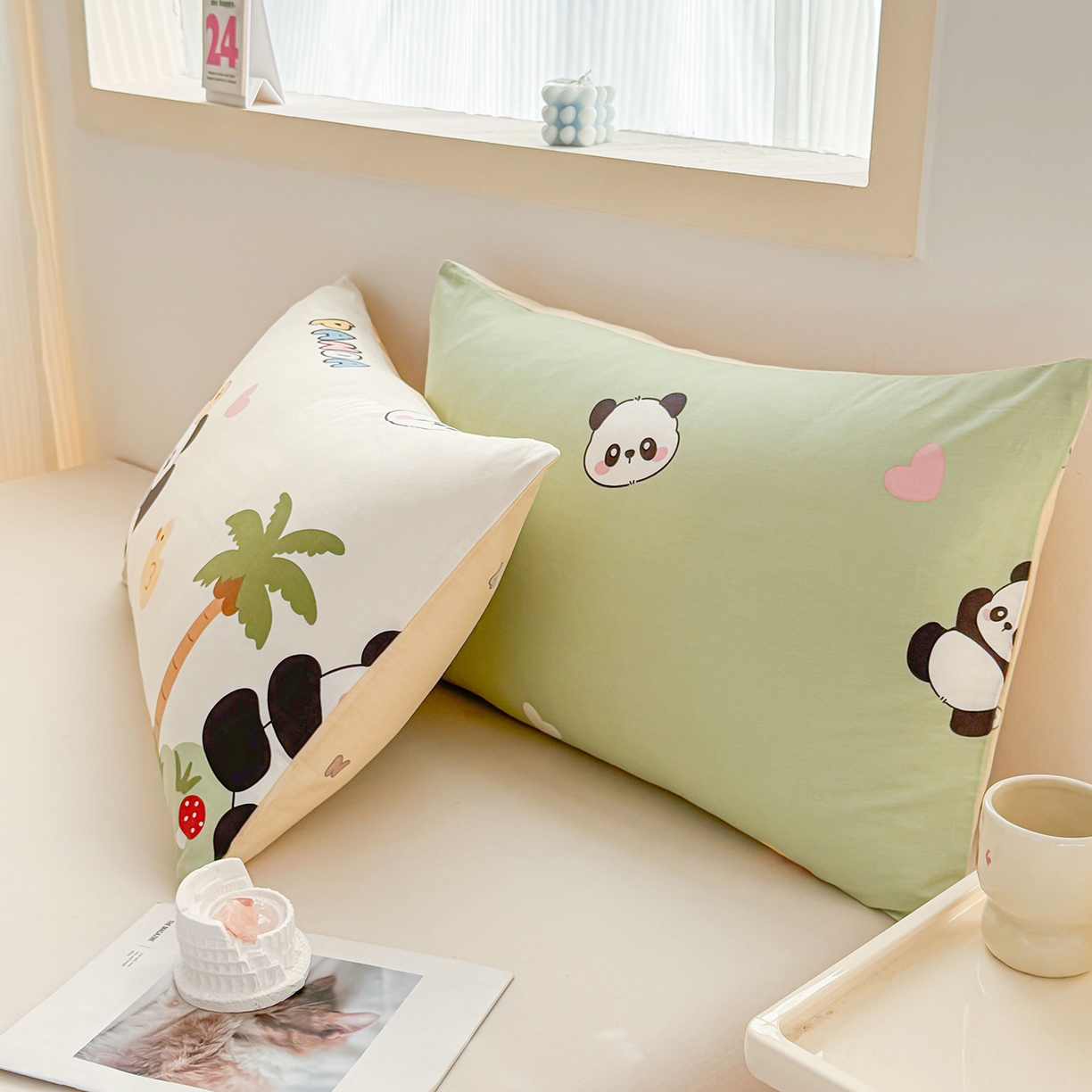 91家纺网 家纺一手货源 找家纺 小蓝孩家纺 2026新款12868全棉单人信封枕套(联系商家可打折，尺寸可定制) 熊猫鸭鸭乐-绿