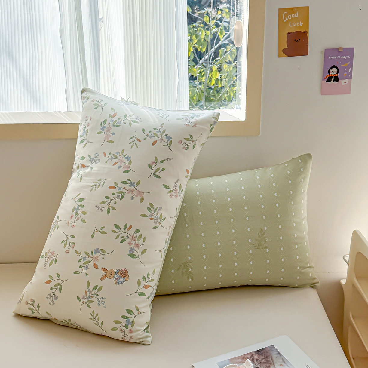 91家纺网 家纺一手货源 找家纺 小蓝孩家纺 2026新款12868全棉单人信封枕套(联系商家可打折，尺寸可定制) 风铃小兔