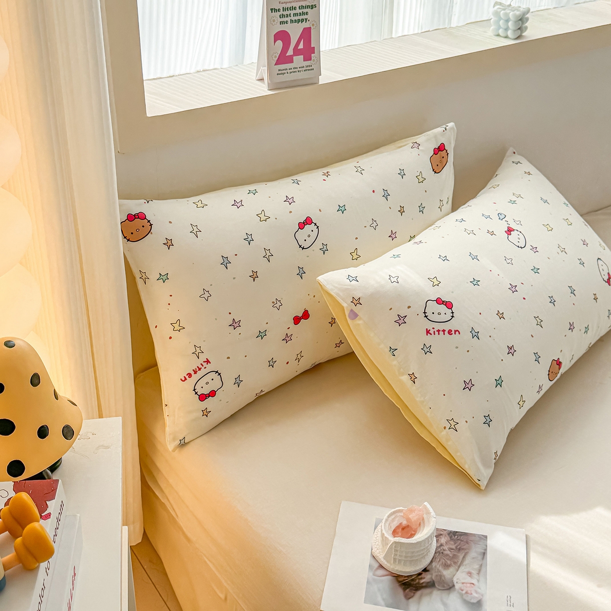 91家纺网 家纺一手货源 找家纺 小蓝孩家纺 2026新款12868全棉单人信封枕套(联系商家可打折，尺寸可定制) 星星凯蒂猫