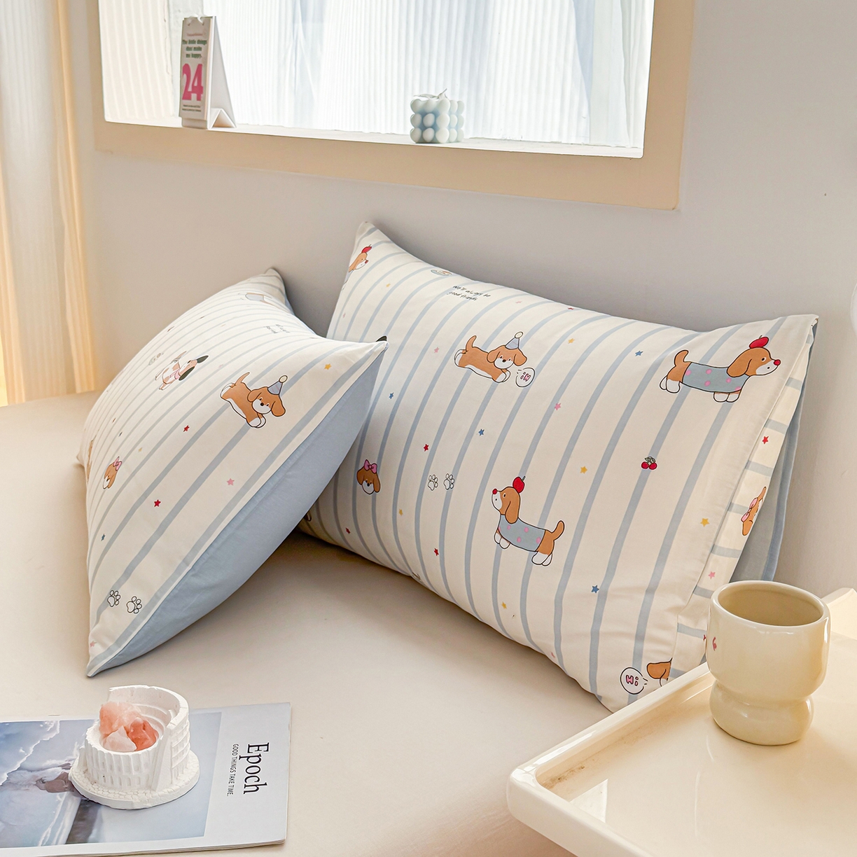 91家纺网 家纺一手货源 找家纺 小蓝孩家纺 2026新款12868全棉单人信封枕套(联系商家可打折，尺寸可定制) 糖纸童年