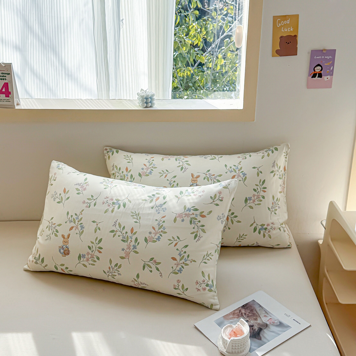 小蓝孩家纺 2026新款12868全棉单人信封枕套(联系商家可打折，尺寸可定制) 风铃小兔