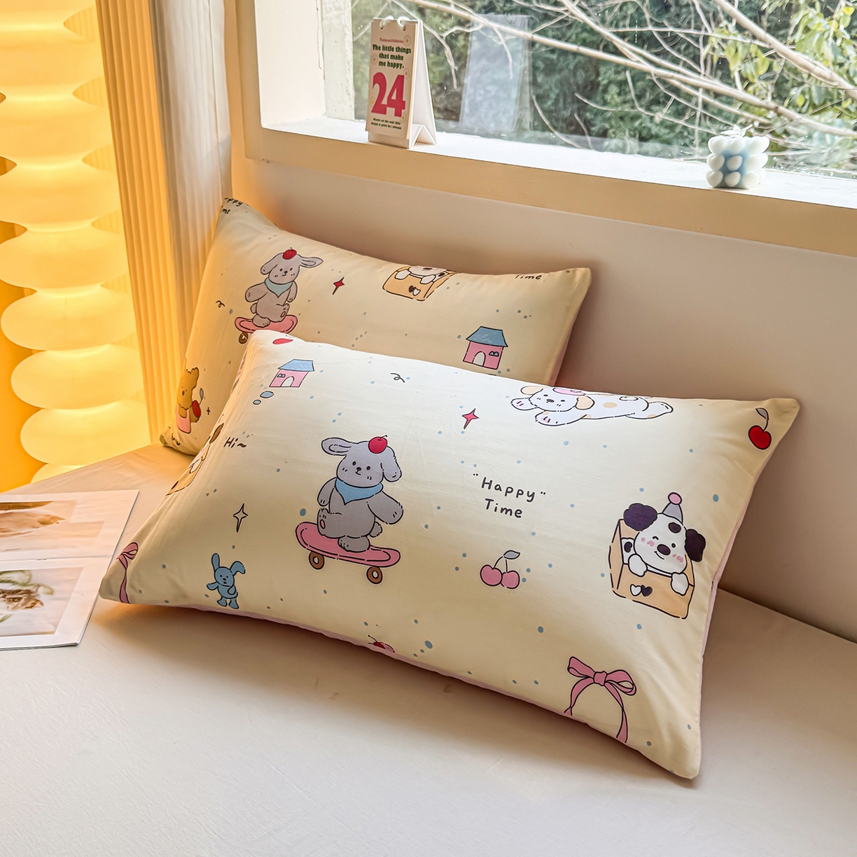 91家纺网 家纺一手货源 找家纺 小蓝孩家纺 2026新款12868全棉单人信封枕套(联系商家可打折，尺寸可定制) 可爱颂