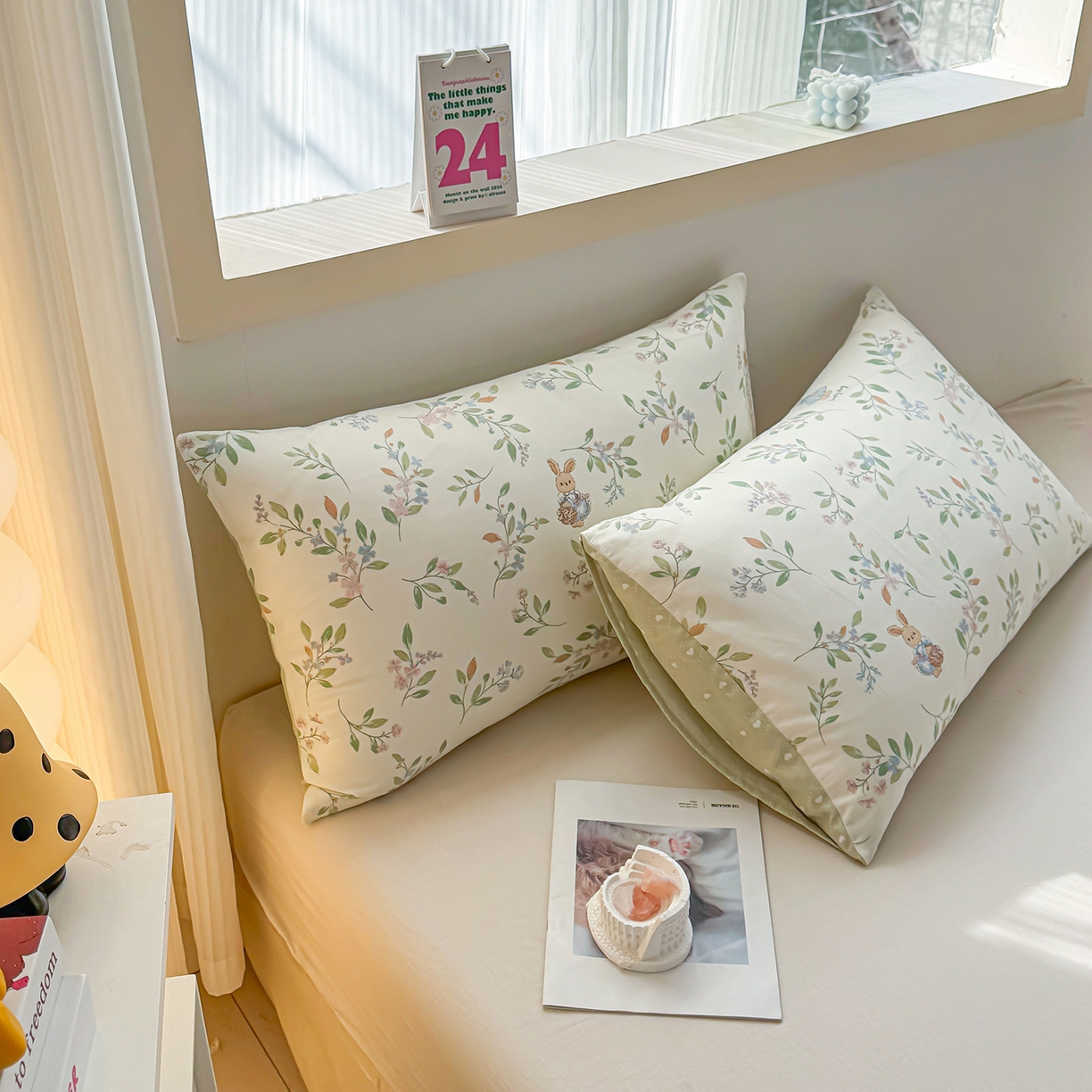 91家纺网 家纺一手货源 找家纺 小蓝孩家纺 2026新款12868全棉单人信封枕套(联系商家可打折，尺寸可定制) 风铃小兔