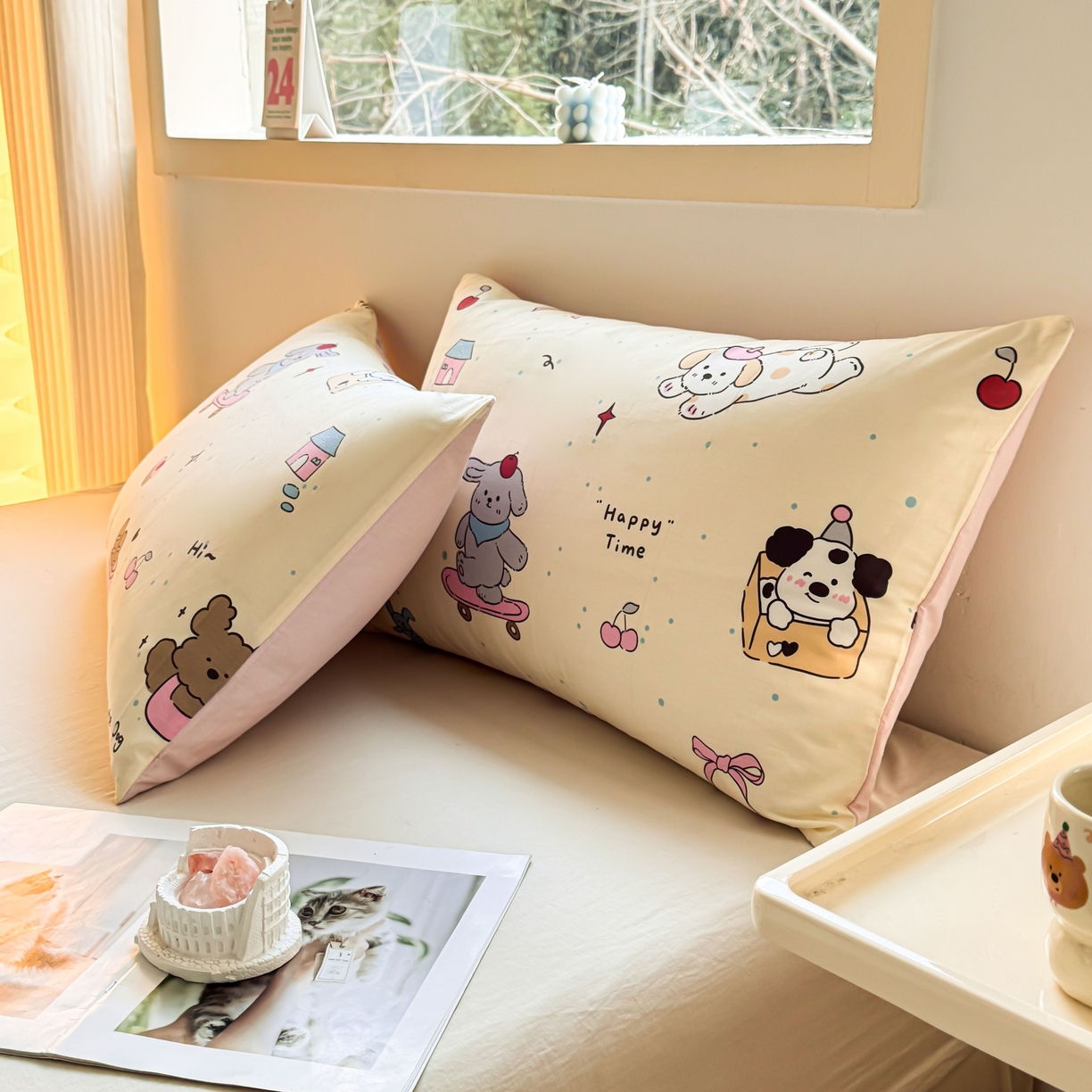 91家纺网 家纺一手货源 找家纺 小蓝孩家纺 2026新款12868全棉单人信封枕套(联系商家可打折，尺寸可定制) 可爱颂