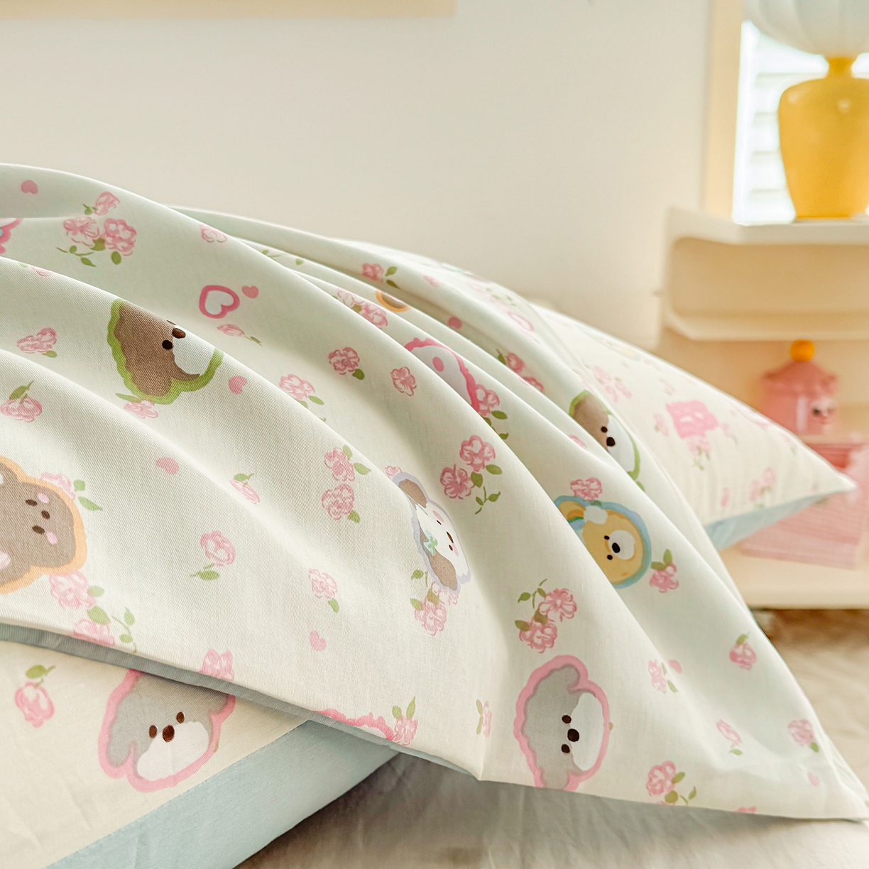 91家纺网 家纺一手货源 找家纺 小蓝孩家纺 2026新款12868全棉单人信封枕套(联系商家可打折，尺寸可定制) 萌宠伙伴