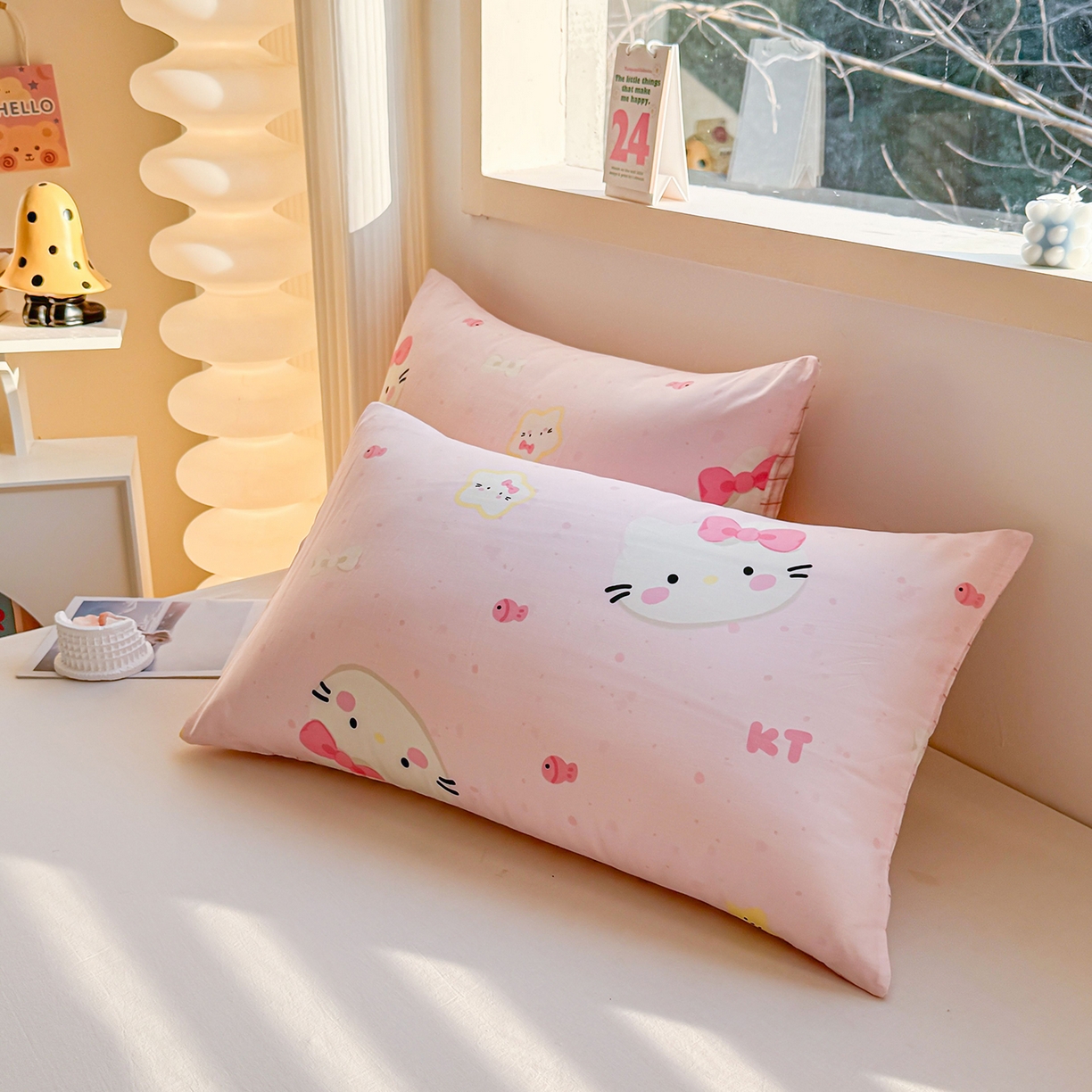91家纺网 家纺一手货源 找家纺 小蓝孩家纺 2026新款12868全棉单人信封枕套(联系商家可打折，尺寸可定制) 甜心猫咪
