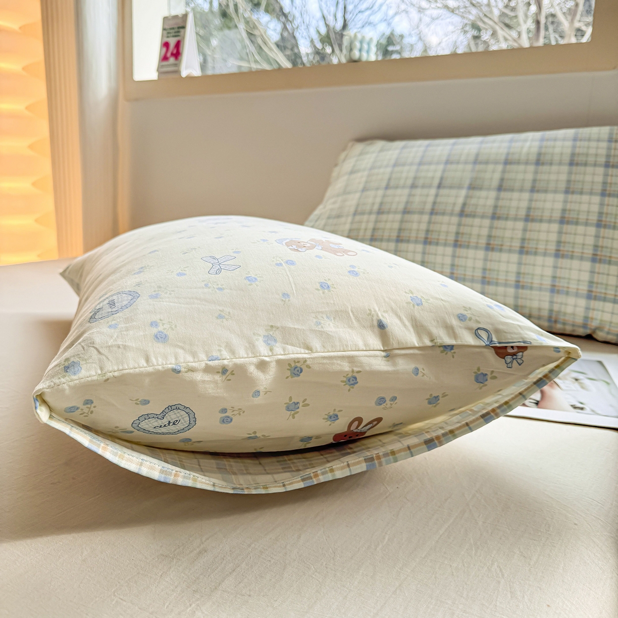 91家纺网 家纺一手货源 找家纺 小蓝孩家纺 2026新款12868全棉单人信封枕套(联系商家可打折，尺寸可定制) 告白兔