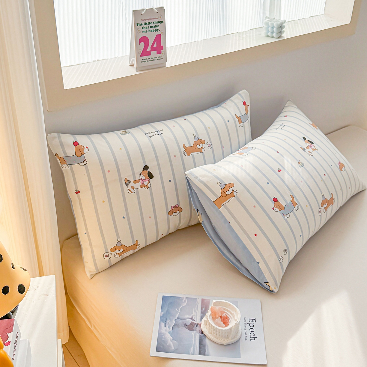 91家纺网 家纺一手货源 找家纺 小蓝孩家纺 2026新款12868全棉单人信封枕套(联系商家可打折，尺寸可定制) 糖纸童年