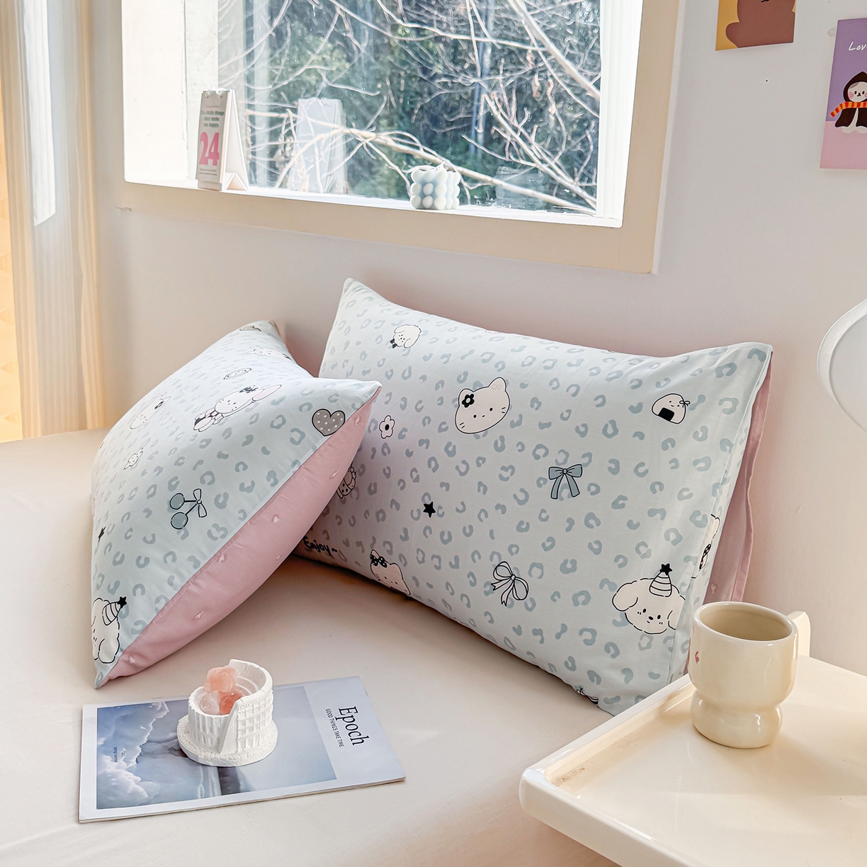 91家纺网 家纺一手货源 找家纺 小蓝孩家纺 2026新款12868全棉单人信封枕套(联系商家可打折，尺寸可定制) 豹纹猫咪