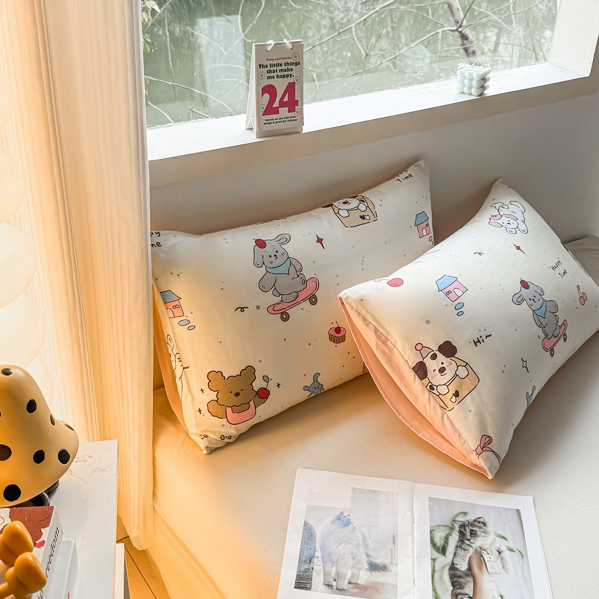 91家纺网 家纺一手货源 找家纺 小蓝孩家纺 2026新款12868全棉单人信封枕套(联系商家可打折，尺寸可定制) 可爱颂