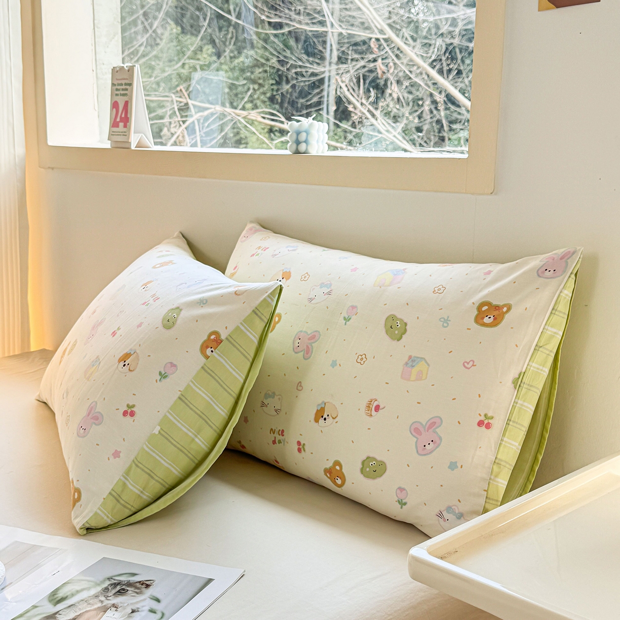 91家纺网 家纺一手货源 找家纺 小蓝孩家纺 2026新款12868全棉单人信封枕套(联系商家可打折，尺寸可定制) 假日小狗