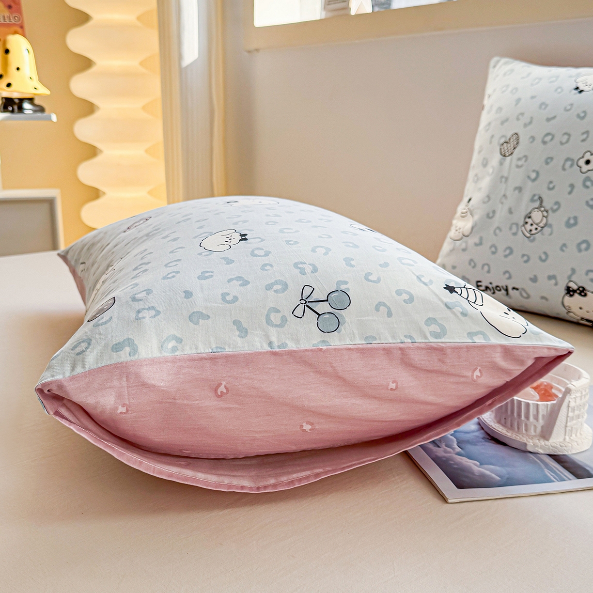 91家纺网 家纺一手货源 找家纺 小蓝孩家纺 2026新款12868全棉单人信封枕套(联系商家可打折，尺寸可定制) 豹纹猫咪