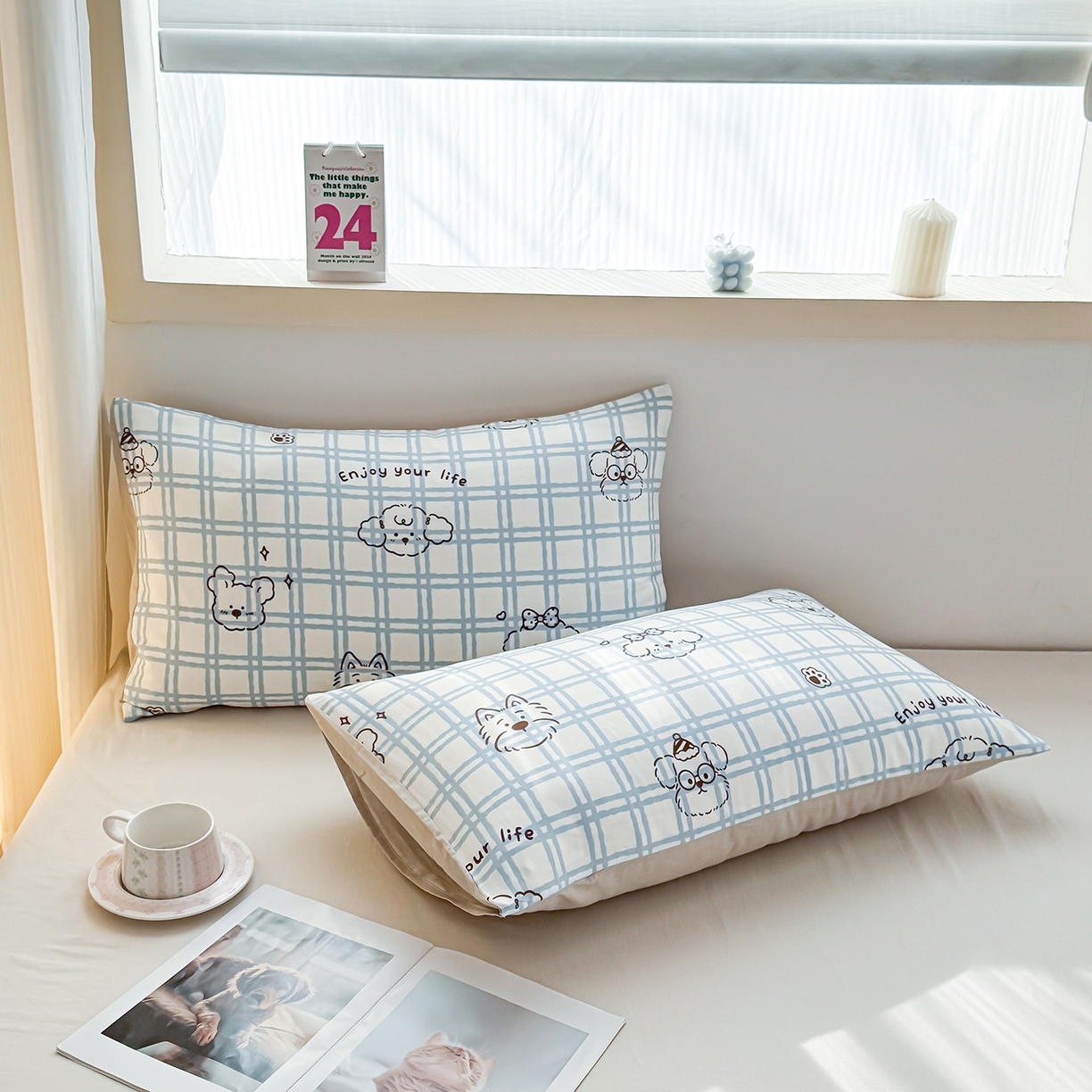 91家纺网 家纺一手货源 找家纺 小蓝孩家纺 2026新款12868全棉单人信封枕套(联系商家可打折，尺寸可定制) 忧郁棕熊