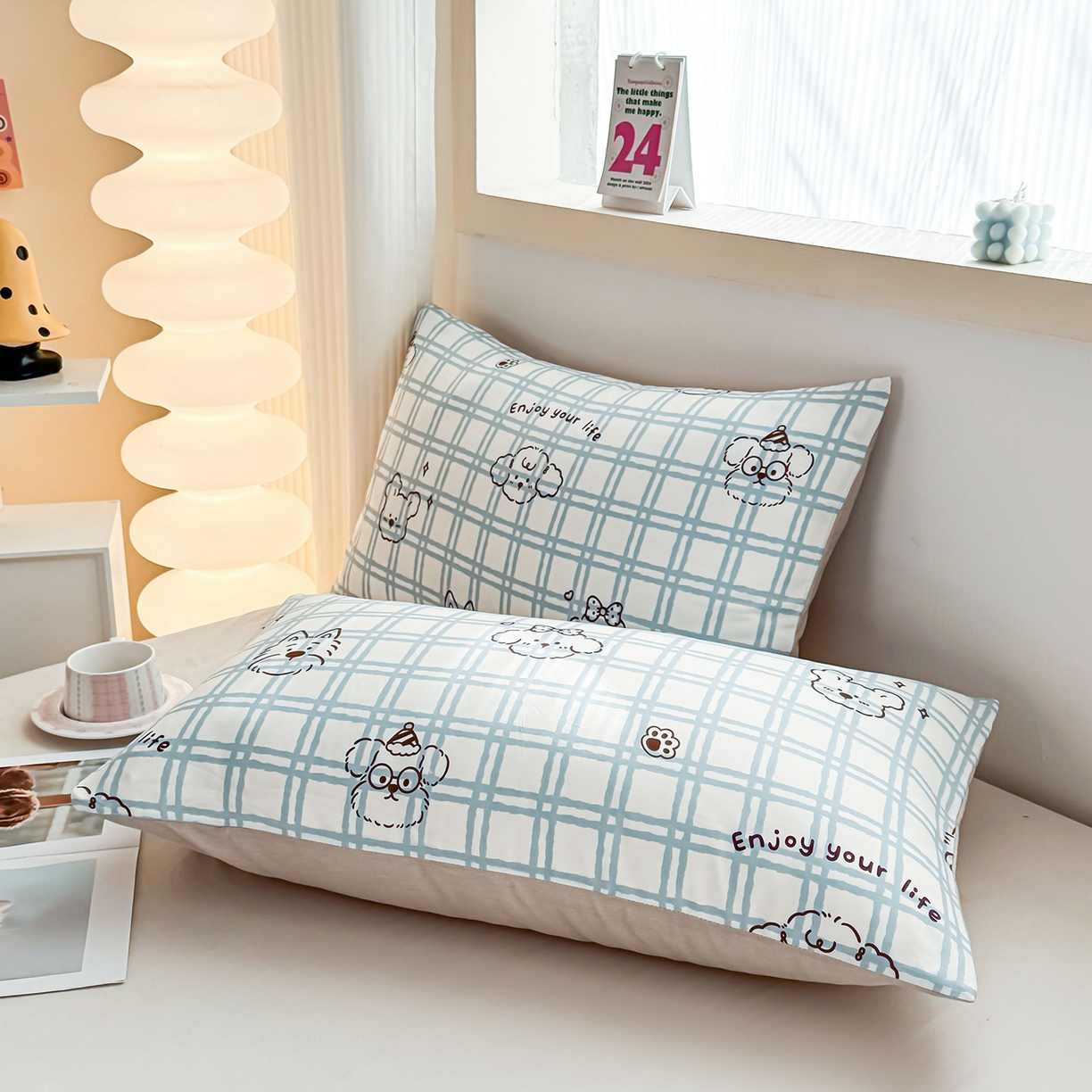 91家纺网 家纺一手货源 找家纺 小蓝孩家纺 2026新款12868全棉单人信封枕套(联系商家可打折，尺寸可定制) 忧郁棕熊