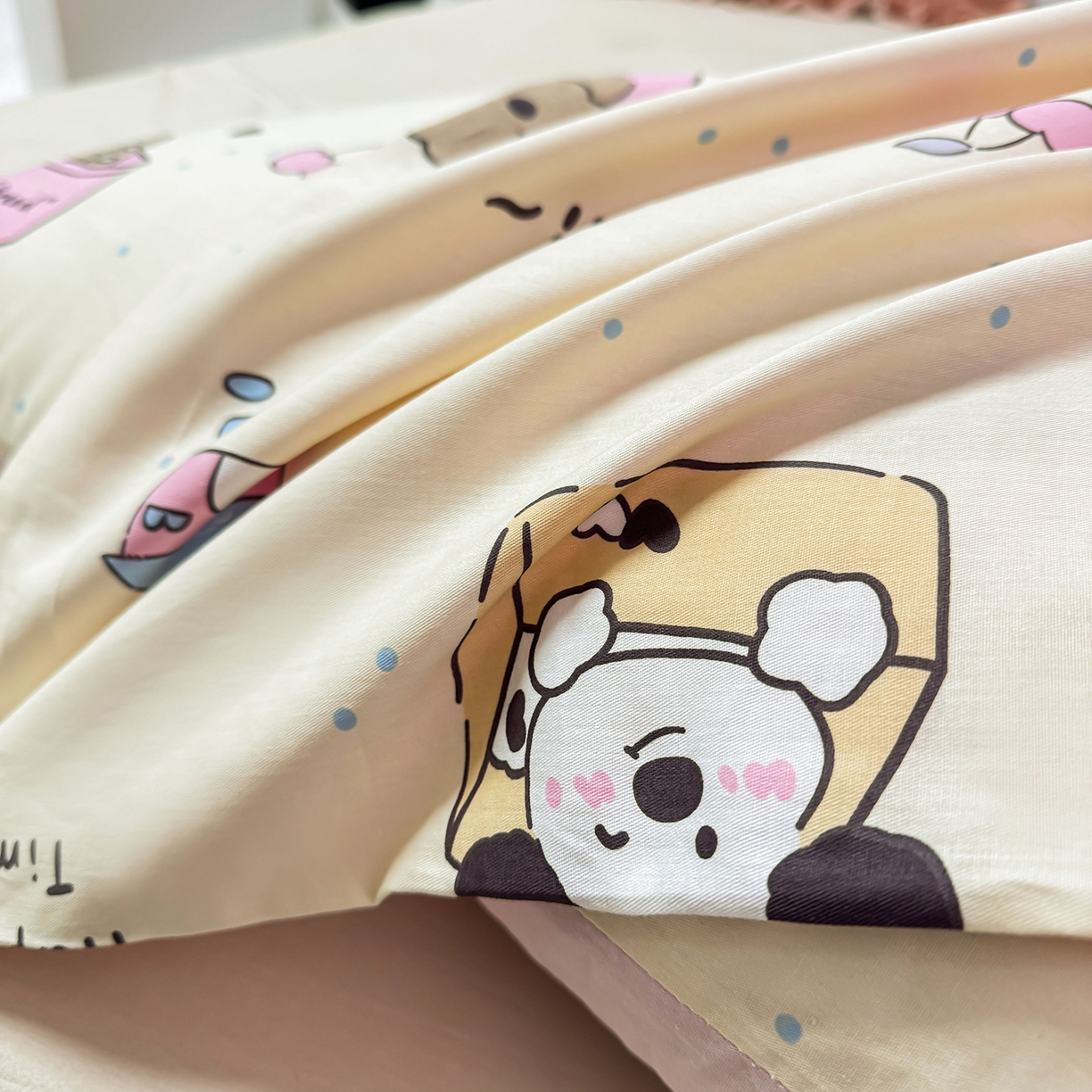 91家纺网 家纺一手货源 找家纺 小蓝孩家纺 2026新款12868全棉单人信封枕套(联系商家可打折，尺寸可定制) 可爱颂