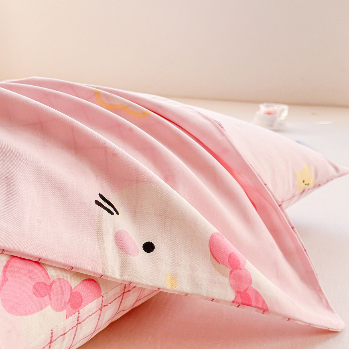 91家纺网 家纺一手货源 找家纺 小蓝孩家纺 2026新款12868全棉单人信封枕套(联系商家可打折，尺寸可定制) 甜心猫咪