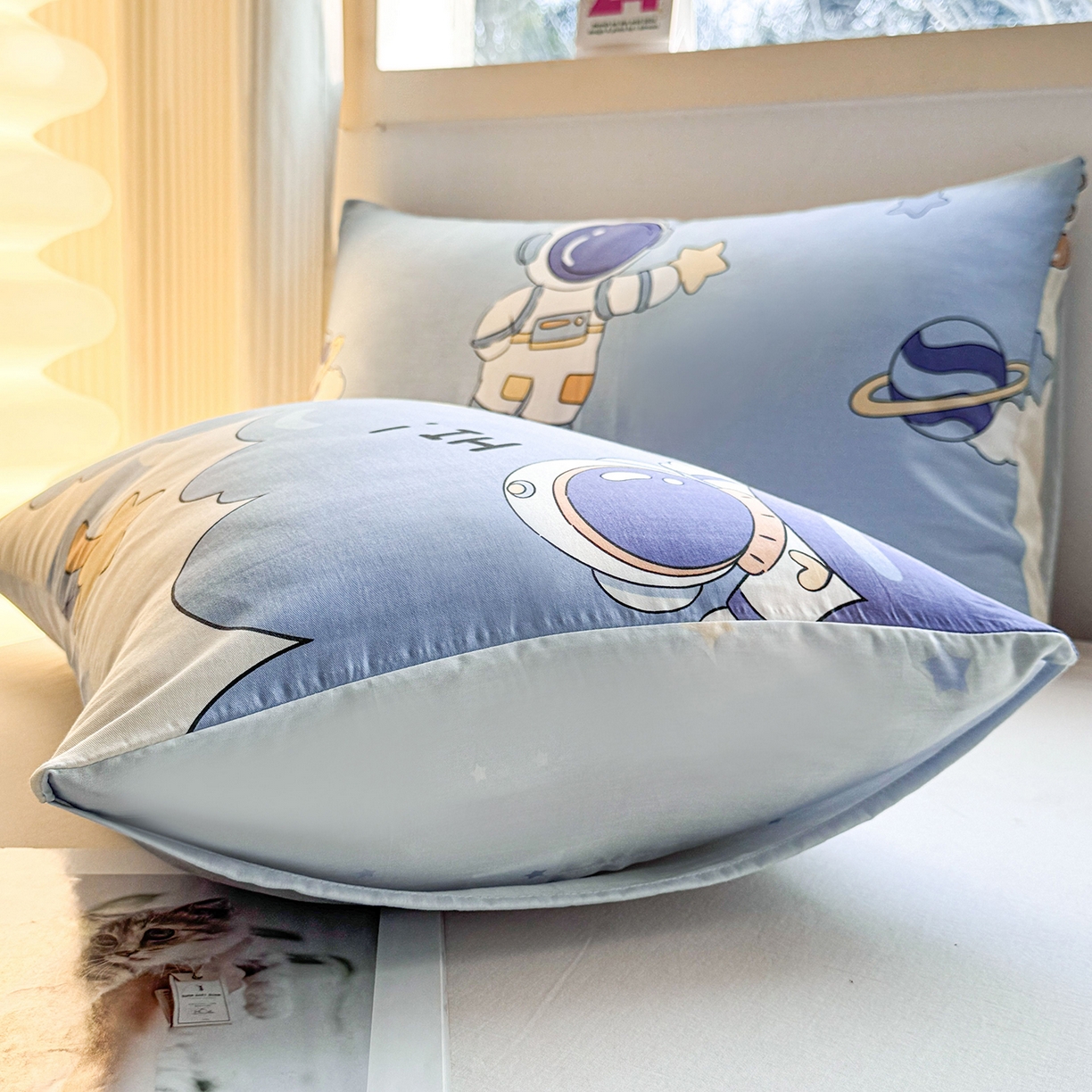 91家纺网 家纺一手货源 找家纺 小蓝孩家纺 2026新款12868全棉单人信封枕套(联系商家可打折，尺寸可定制) 太空梦乐园