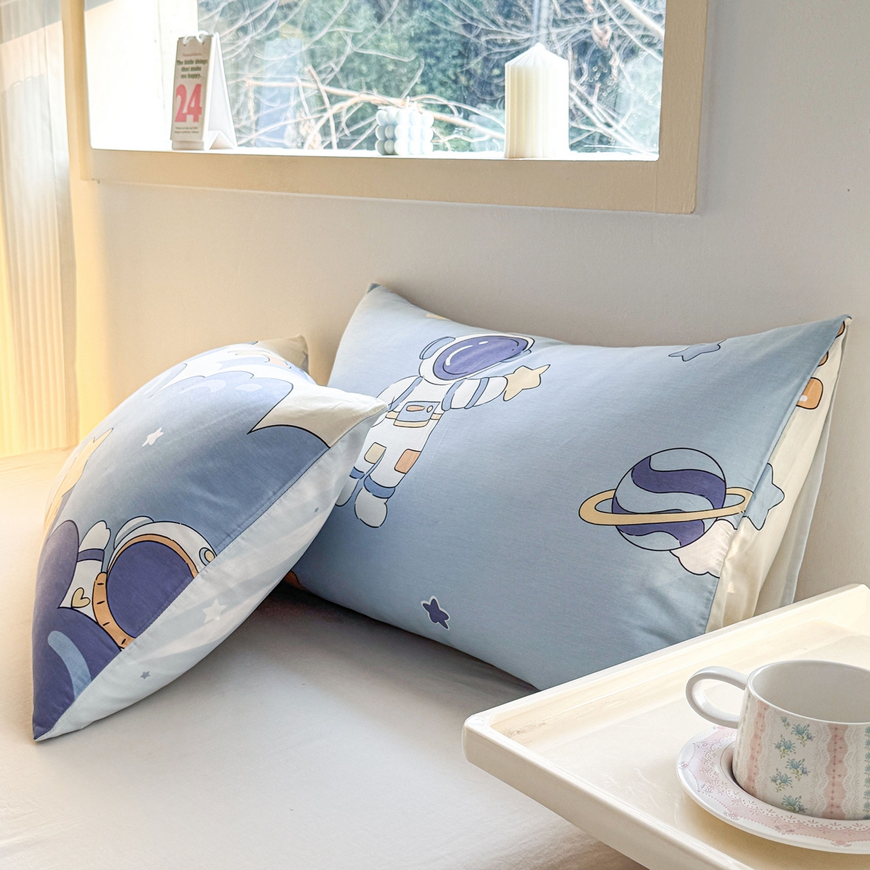 91家纺网 家纺一手货源 找家纺 小蓝孩家纺 2026新款12868全棉单人信封枕套(联系商家可打折，尺寸可定制) 太空梦乐园