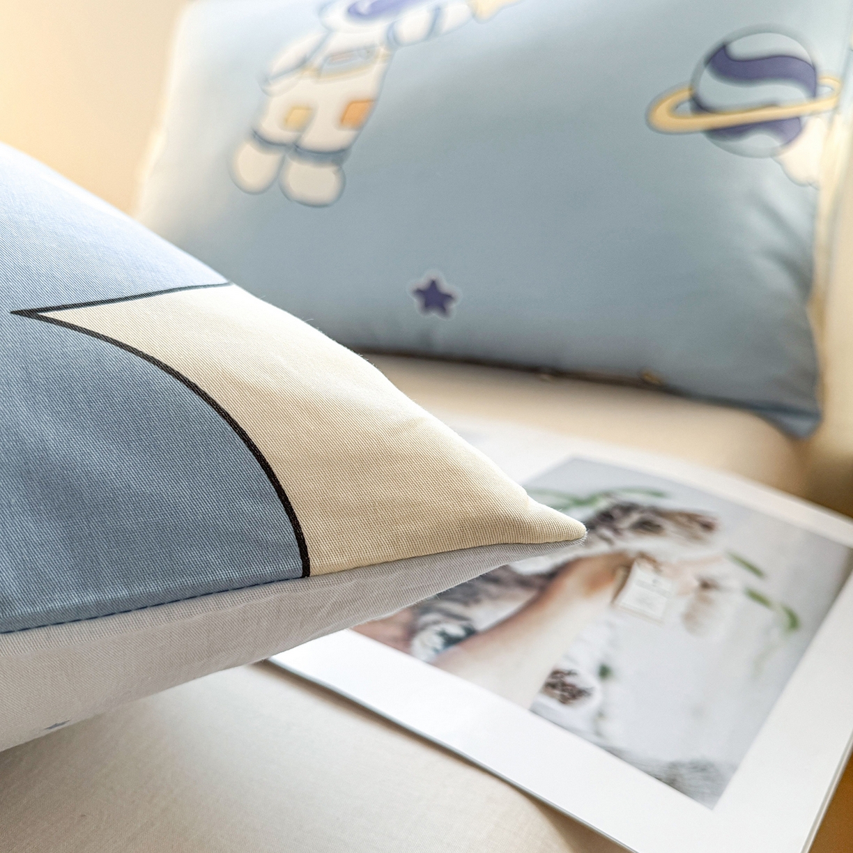 91家纺网 家纺一手货源 找家纺 小蓝孩家纺 2026新款12868全棉单人信封枕套(联系商家可打折，尺寸可定制) 太空梦乐园