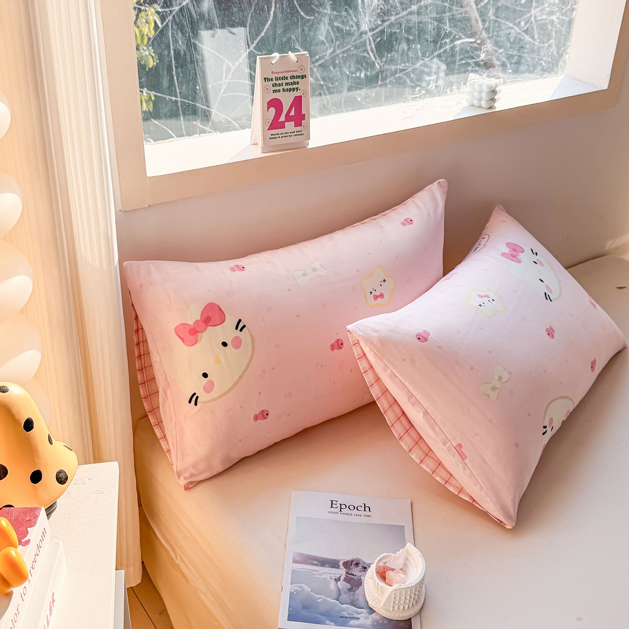 91家纺网 家纺一手货源 找家纺 小蓝孩家纺 2026新款12868全棉单人信封枕套(联系商家可打折，尺寸可定制) 甜心猫咪