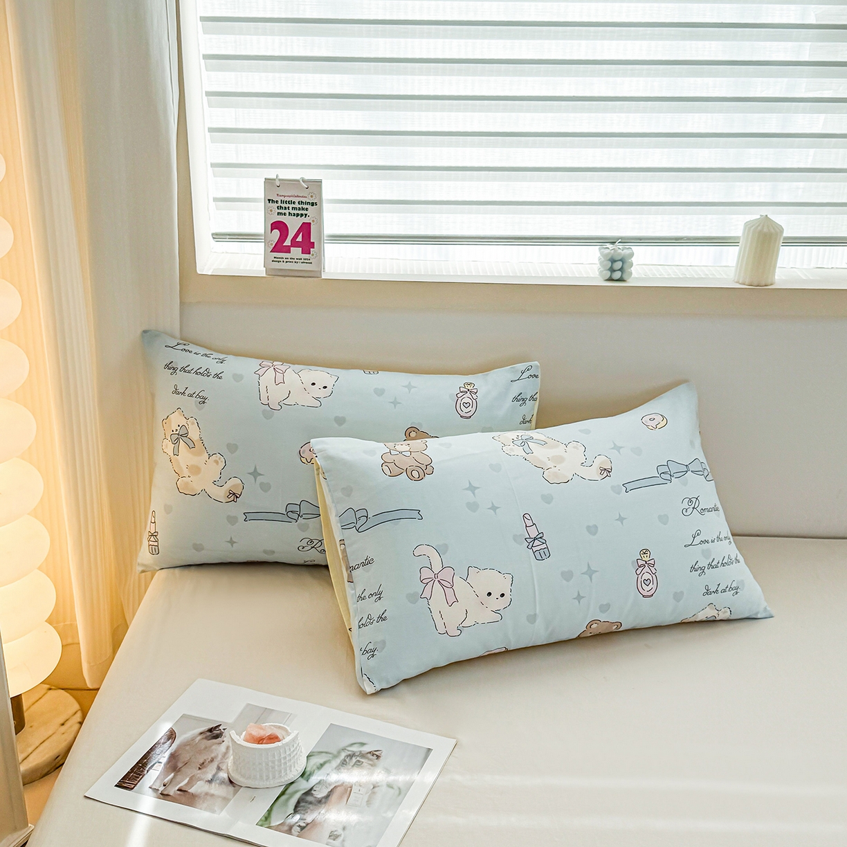 91家纺网 家纺一手货源 找家纺 小蓝孩家纺 2026新款12868全棉单人信封枕套(联系商家可打折，尺寸可定制) 奶油阿布-蓝