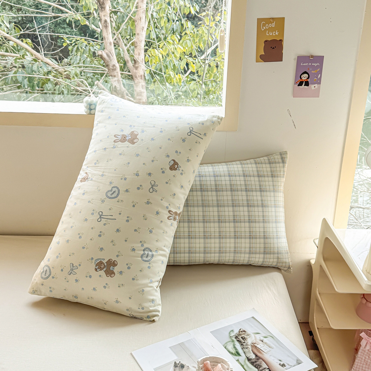 91家纺网 家纺一手货源 找家纺 小蓝孩家纺 2026新款12868全棉单人信封枕套(联系商家可打折，尺寸可定制) 告白兔