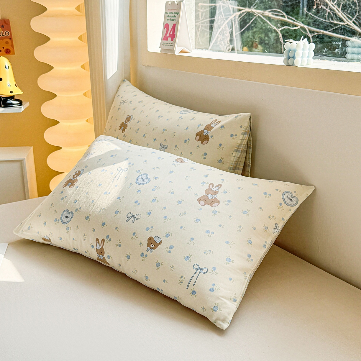 91家纺网 家纺一手货源 找家纺 小蓝孩家纺 2026新款12868全棉单人信封枕套(联系商家可打折，尺寸可定制) 告白兔