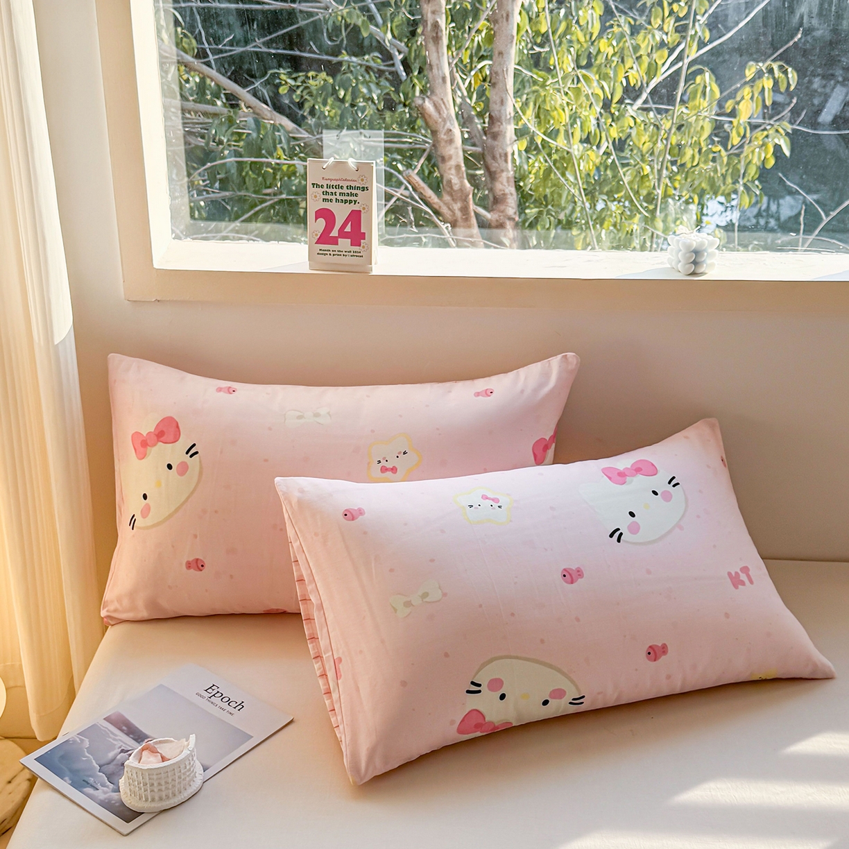 91家纺网 家纺一手货源 找家纺 小蓝孩家纺 2026新款12868全棉单人信封枕套(联系商家可打折，尺寸可定制) 甜心猫咪