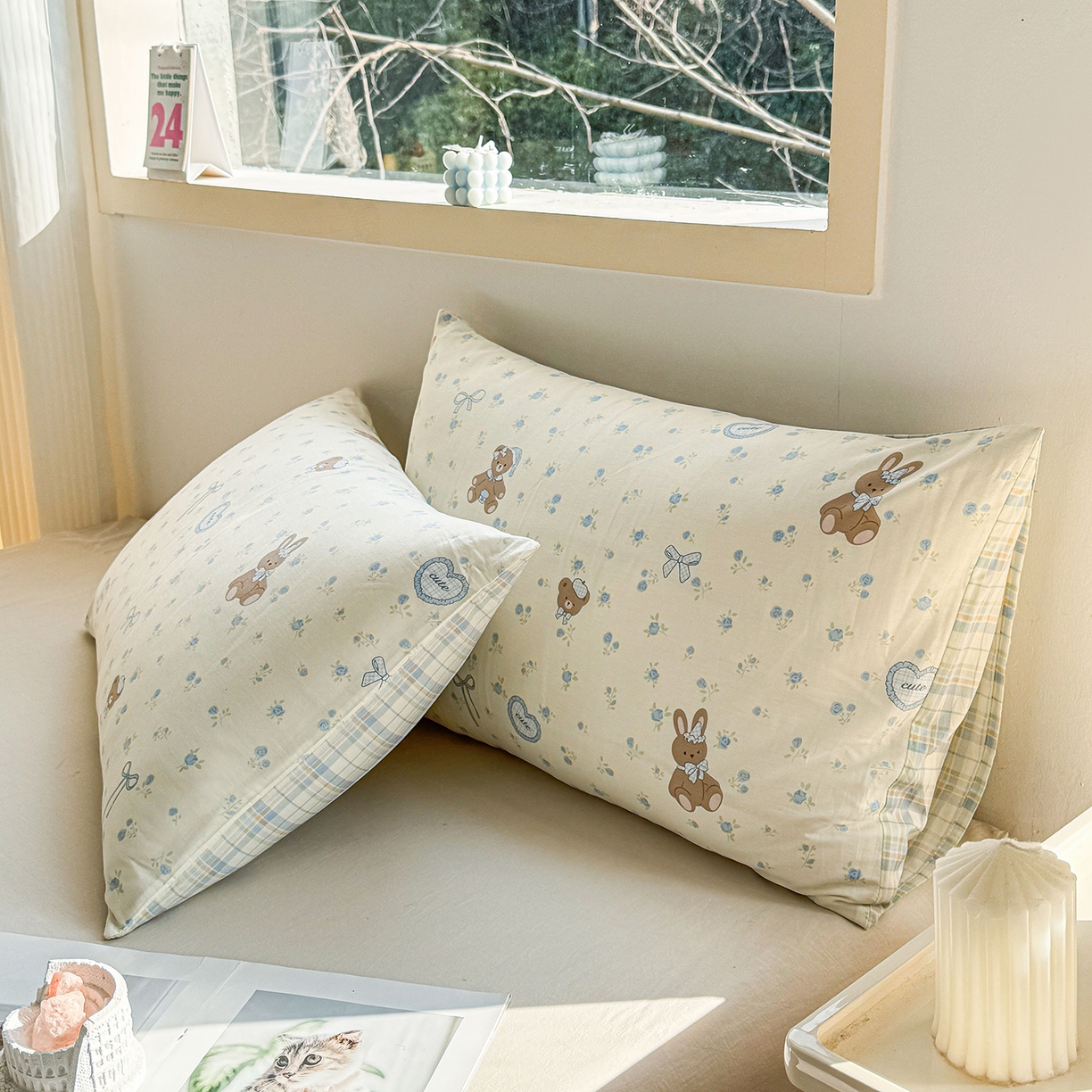 91家纺网 家纺一手货源 找家纺 小蓝孩家纺 2026新款12868全棉单人信封枕套(联系商家可打折，尺寸可定制) 告白兔