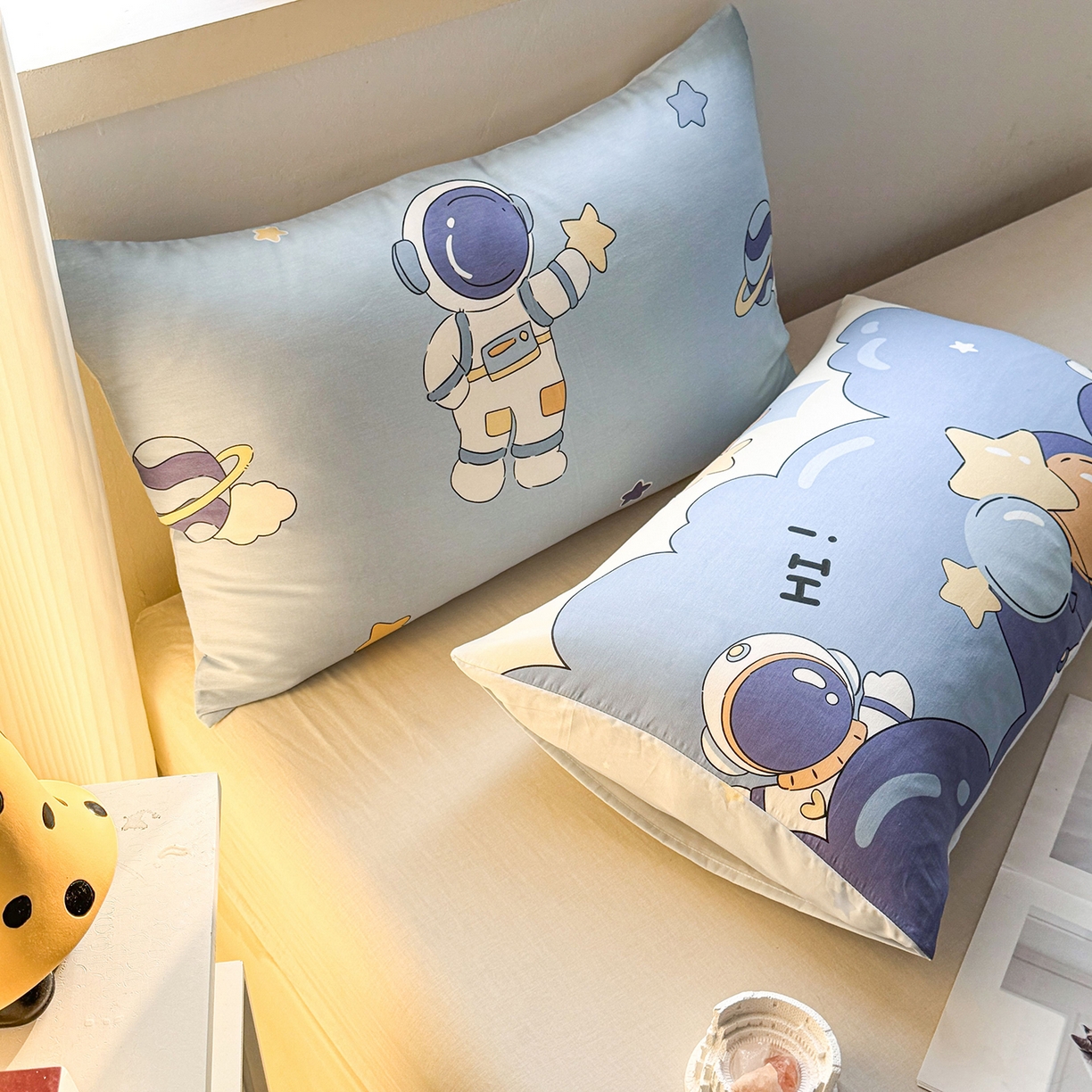 91家纺网 家纺一手货源 找家纺 小蓝孩家纺 2026新款12868全棉单人信封枕套(联系商家可打折，尺寸可定制) 太空梦乐园