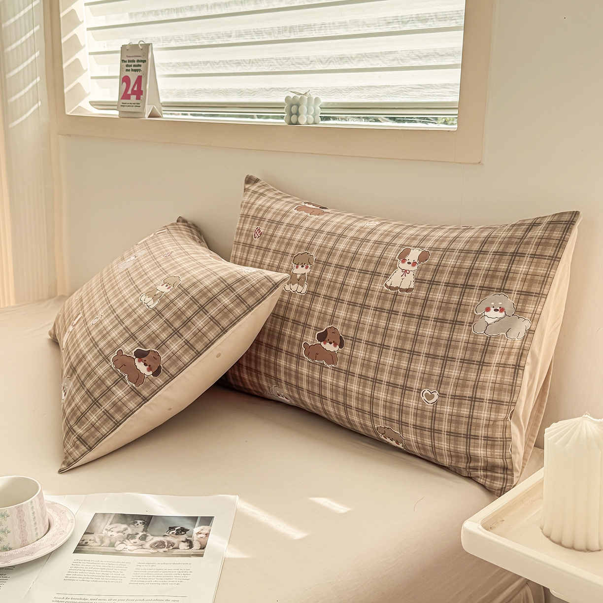 91家纺网 家纺一手货源 找家纺 小蓝孩家纺 2026新款12868全棉单人信封枕套(联系商家可打折，尺寸可定制) 哈哈狗