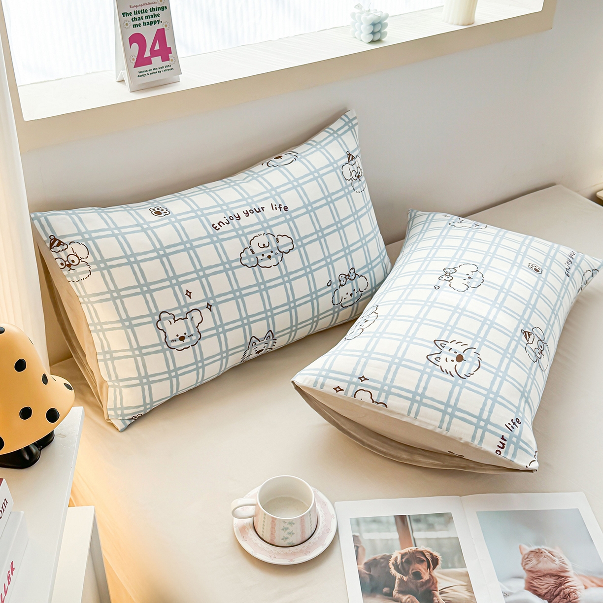 91家纺网 家纺一手货源 找家纺 小蓝孩家纺 2026新款12868全棉单人信封枕套(联系商家可打折，尺寸可定制) 忧郁棕熊