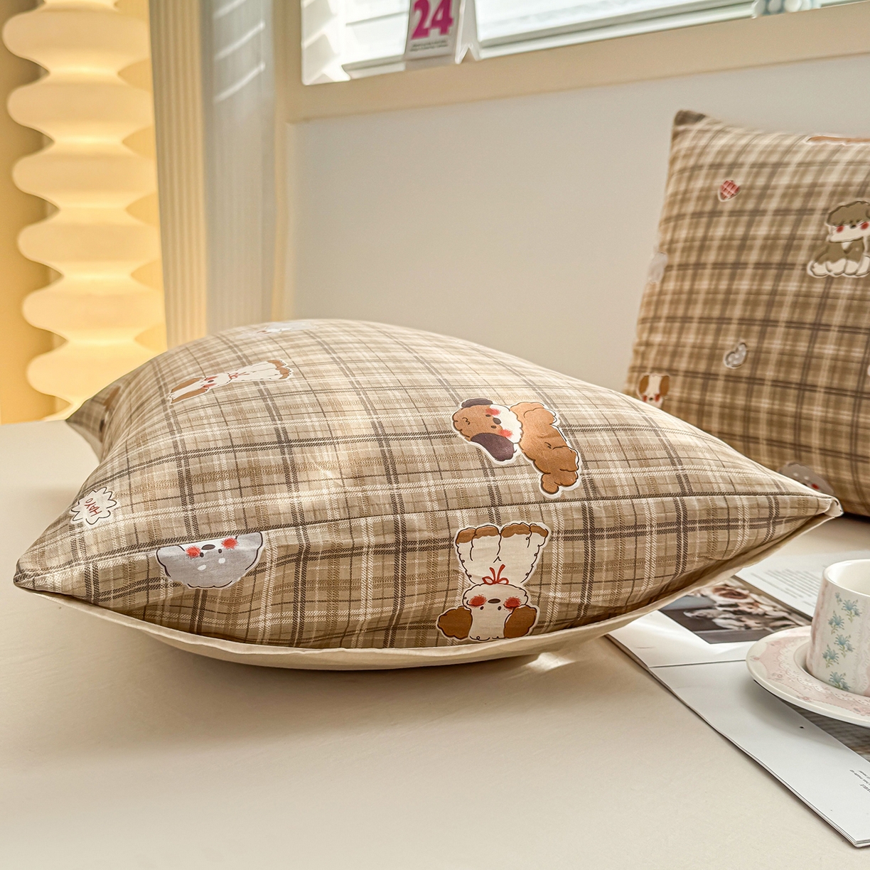 91家纺网 家纺一手货源 找家纺 小蓝孩家纺 2026新款12868全棉单人信封枕套(联系商家可打折，尺寸可定制) 哈哈狗