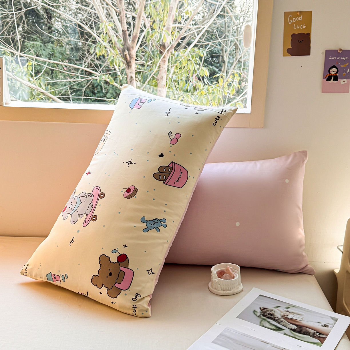 91家纺网 家纺一手货源 找家纺 小蓝孩家纺 2026新款12868全棉单人信封枕套(联系商家可打折，尺寸可定制) 可爱颂