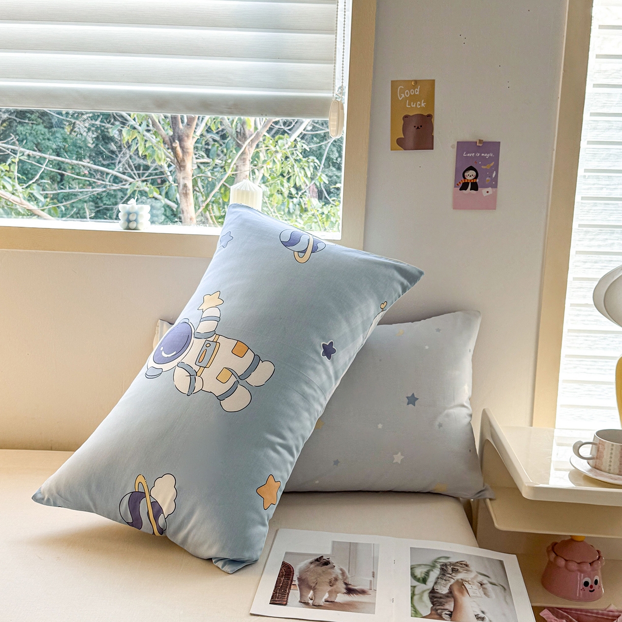 91家纺网 家纺一手货源 找家纺 小蓝孩家纺 2026新款12868全棉单人信封枕套(联系商家可打折，尺寸可定制) 太空梦乐园