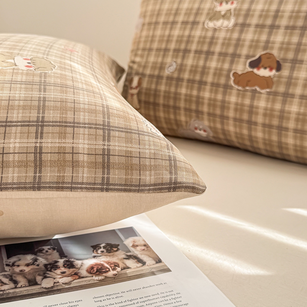 91家纺网 家纺一手货源 找家纺 小蓝孩家纺 2026新款12868全棉单人信封枕套(联系商家可打折，尺寸可定制) 哈哈狗