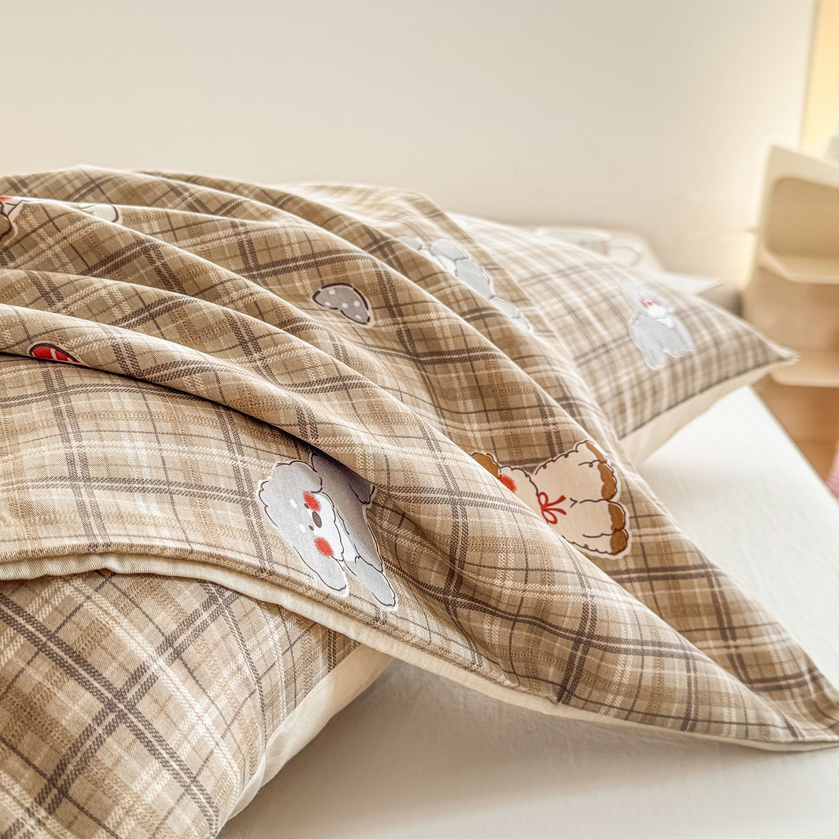 91家纺网 家纺一手货源 找家纺 小蓝孩家纺 2026新款12868全棉单人信封枕套(联系商家可打折，尺寸可定制) 哈哈狗