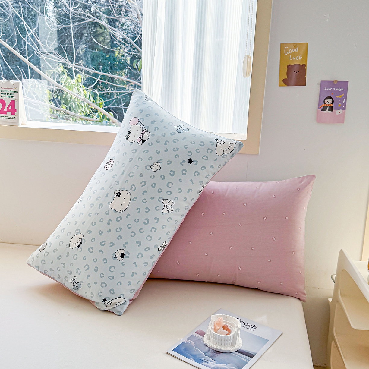 91家纺网 家纺一手货源 找家纺 小蓝孩家纺 2026新款12868全棉单人信封枕套(联系商家可打折，尺寸可定制) 豹纹猫咪