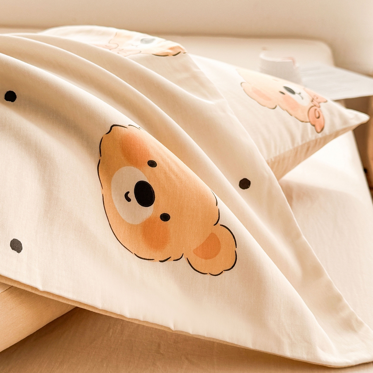 91家纺网 家纺一手货源 找家纺 小蓝孩家纺 2026新款12868全棉单人信封枕套(联系商家可打折，尺寸可定制) 领结熊宝