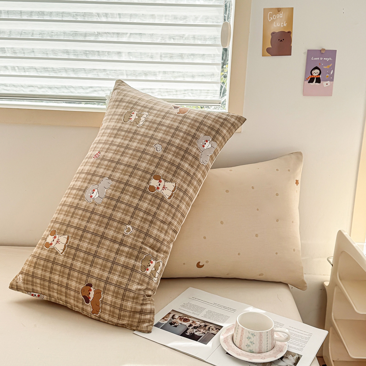 91家纺网 家纺一手货源 找家纺 小蓝孩家纺 2026新款12868全棉单人信封枕套(联系商家可打折，尺寸可定制) 哈哈狗