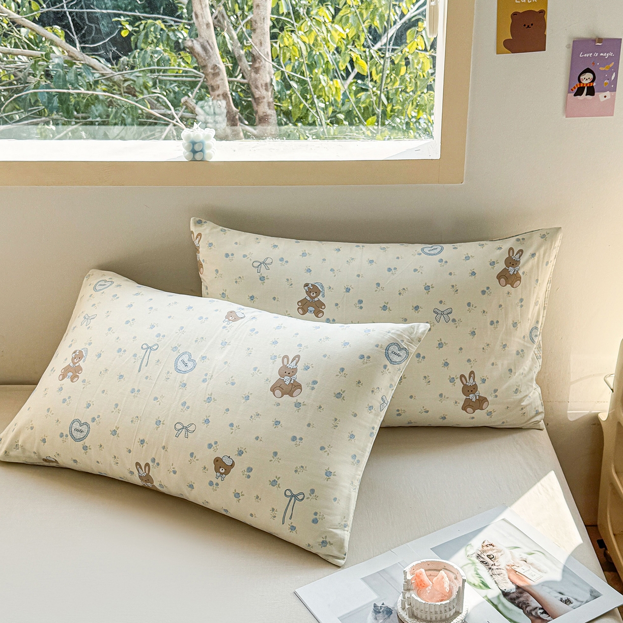 小蓝孩家纺 2026新款12868全棉单人信封枕套(联系商家可打折，尺寸可定制) 告白兔