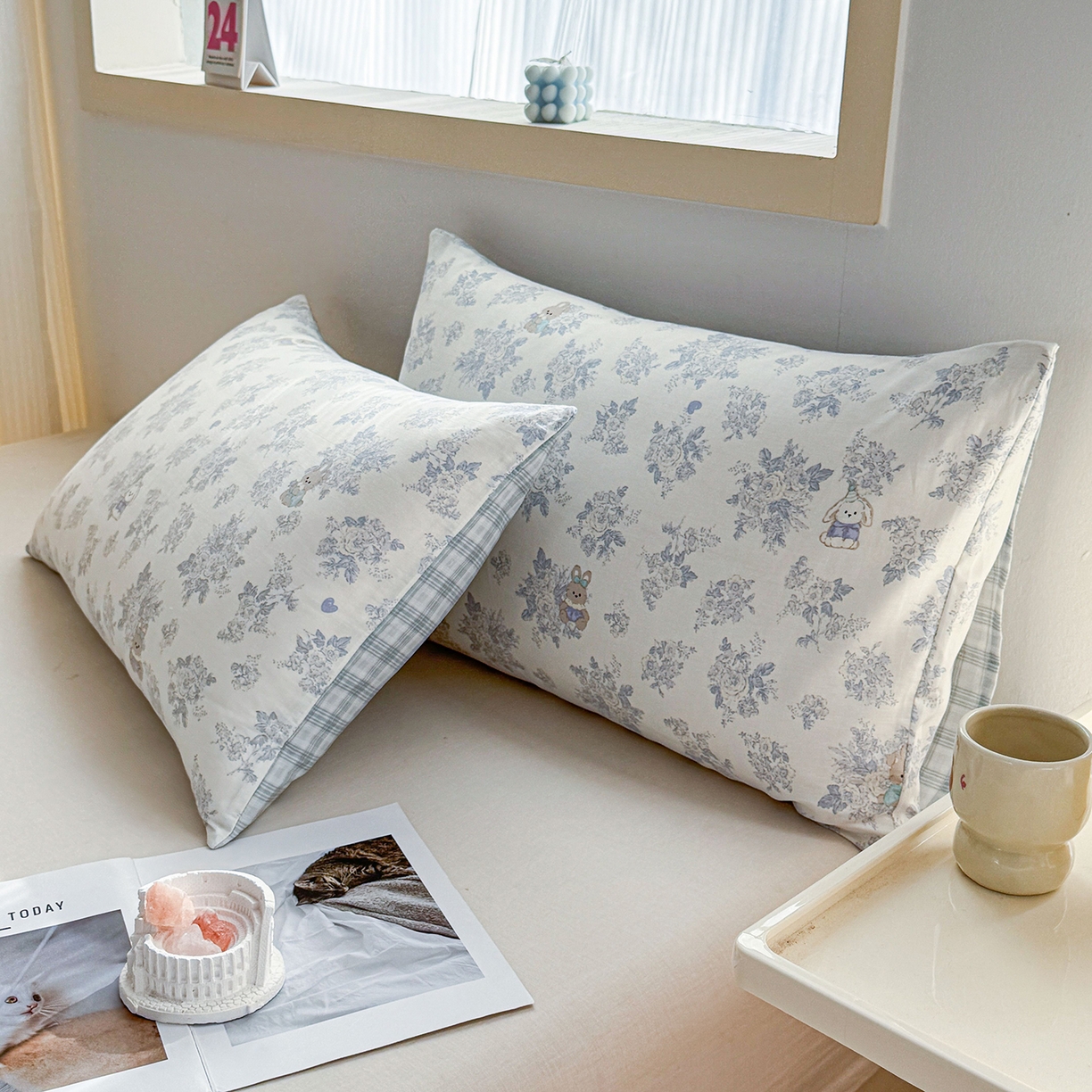 91家纺网 家纺一手货源 找家纺 小蓝孩家纺 2026新款12868全棉单人信封枕套(联系商家可打折，尺寸可定制) 森林兔