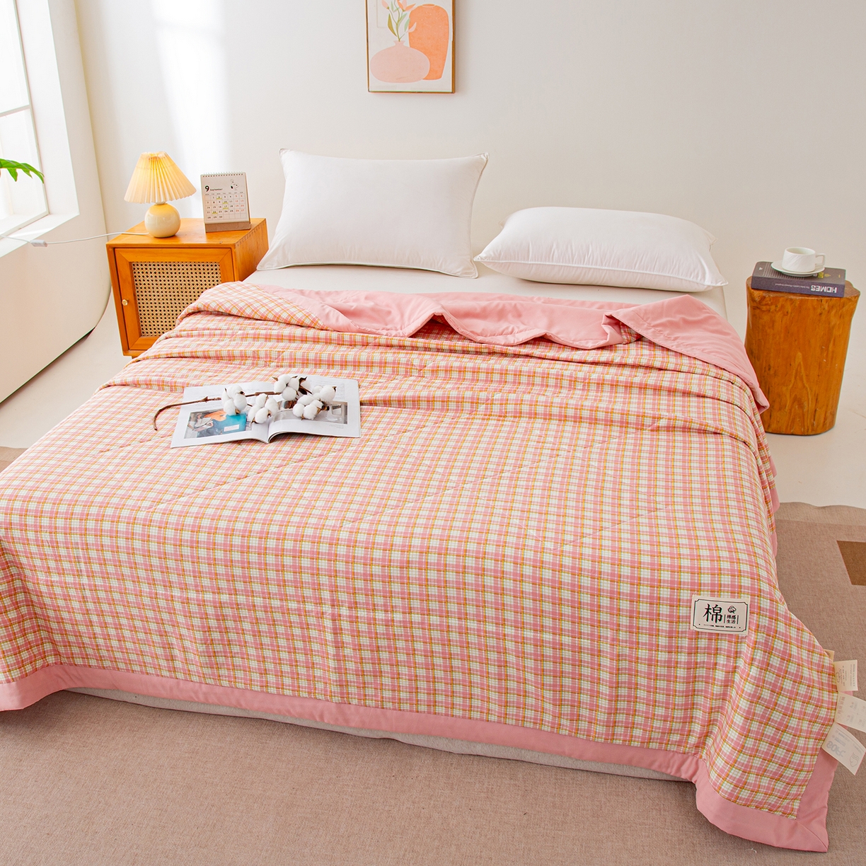 91家纺网 家纺一手货源 找家纺 美之润家纺 2026新款A类无印风100%新疆棉花夏被纯棉夏凉被空调被子薄被芯棉花 蜜格粉