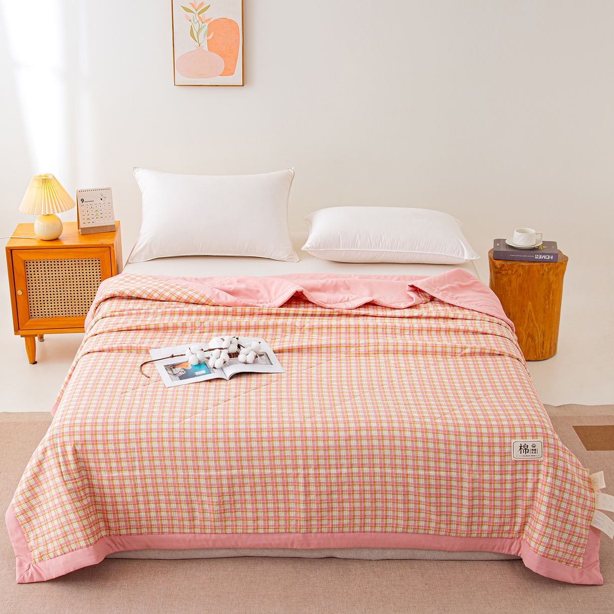 91家纺网 家纺一手货源 找家纺 美之润家纺 2026新款A类无印风100%新疆棉花夏被纯棉夏凉被空调被子薄被芯棉花 蜜格粉