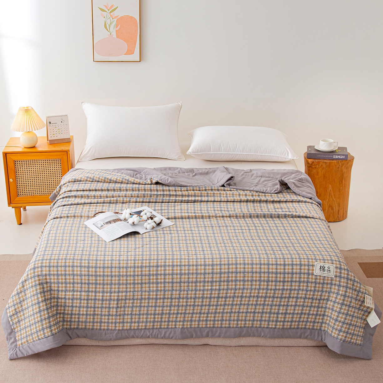 91家纺网 家纺一手货源 找家纺 美之润家纺 2026新款A类无印风100%新疆棉花夏被纯棉夏凉被空调被子薄被芯棉花 雅格咖