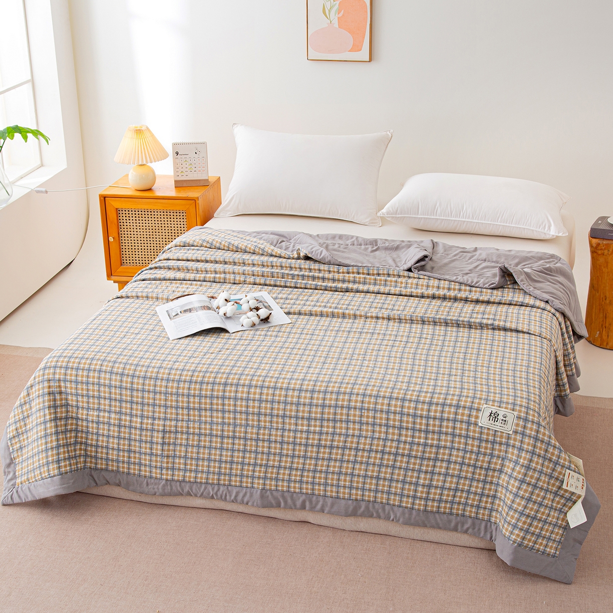 91家纺网 家纺一手货源 找家纺 美之润家纺 2026新款A类无印风100%新疆棉花夏被纯棉夏凉被空调被子薄被芯棉花 雅格咖