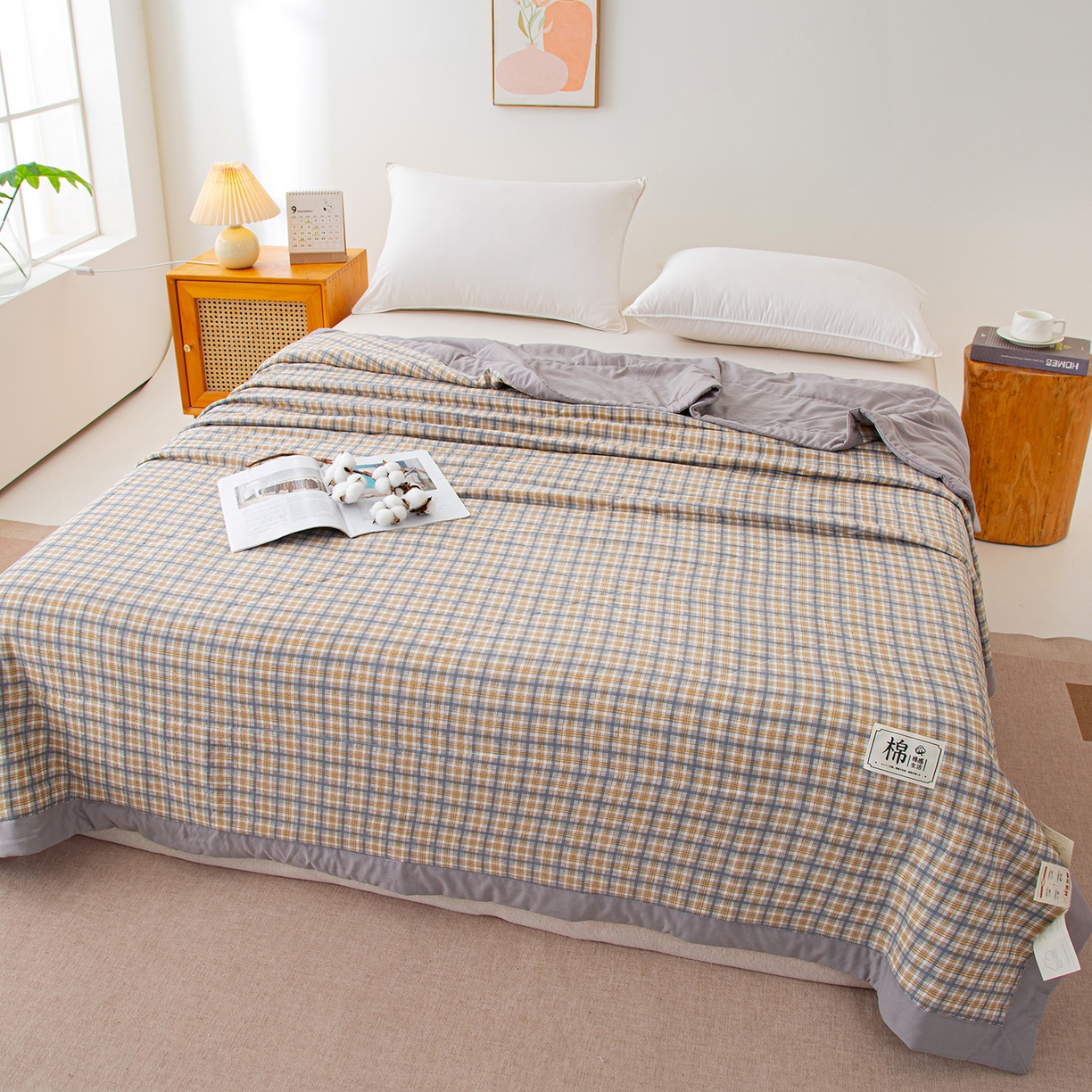 91家纺网 家纺一手货源 找家纺 美之润家纺 2026新款A类无印风100%新疆棉花夏被纯棉夏凉被空调被子薄被芯棉花 雅格咖